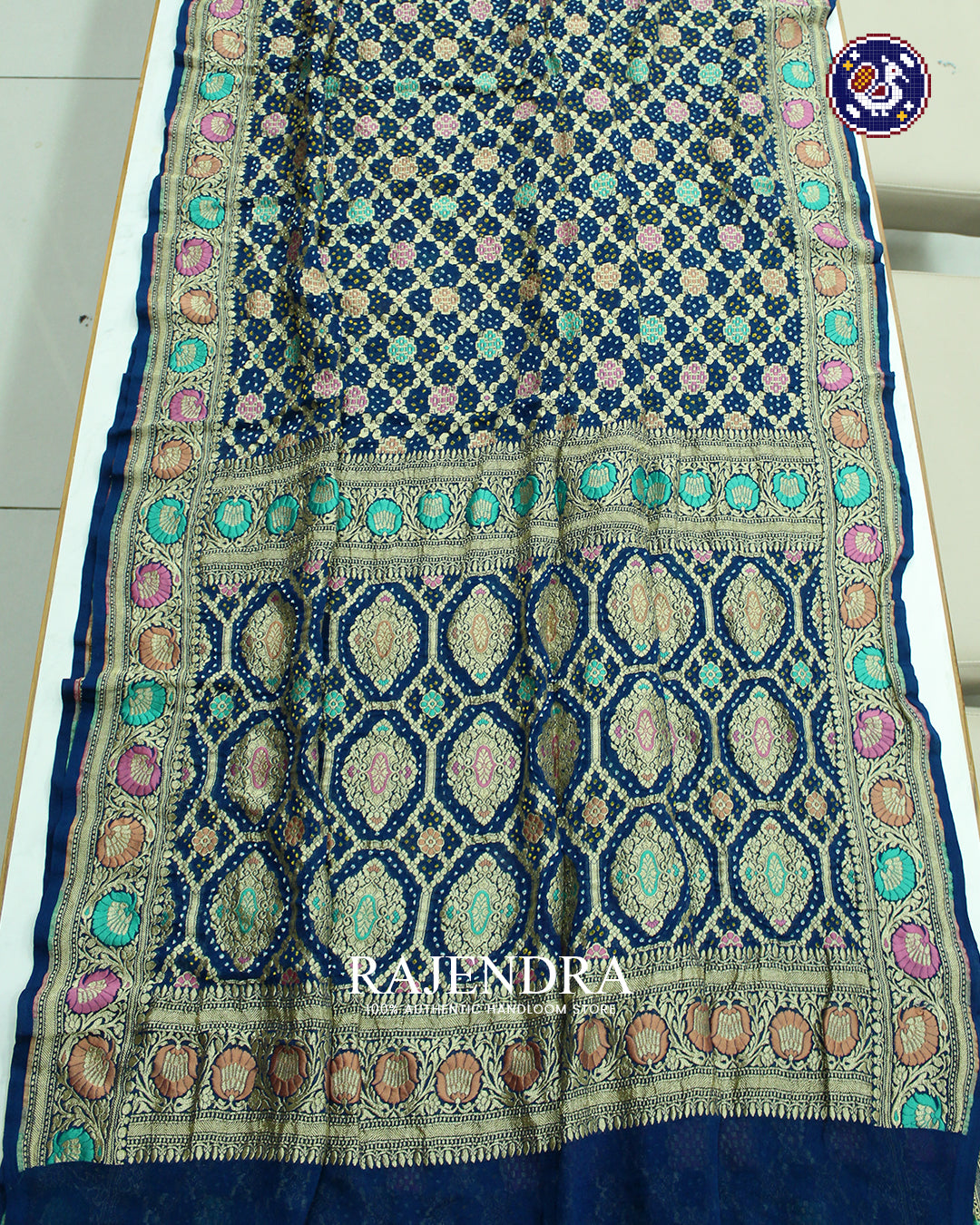 Traditional Meenakari Khadi Georgette Blue Banarasi Bandhani Saree