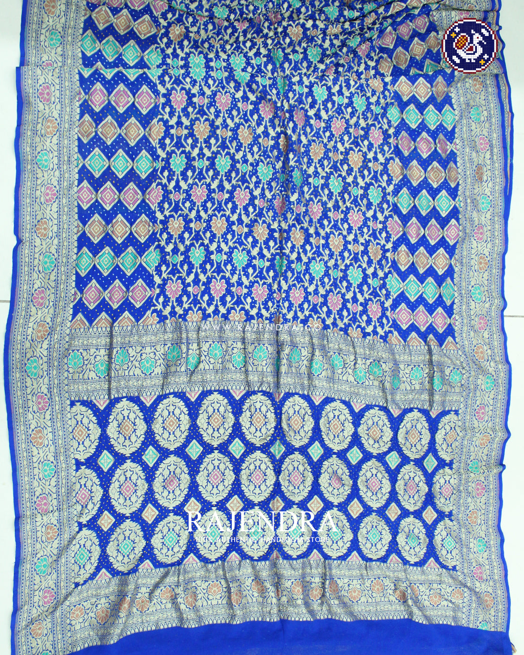 Traditional Meenakari Blue Pure Georgette Banarasi Bandhani Saree