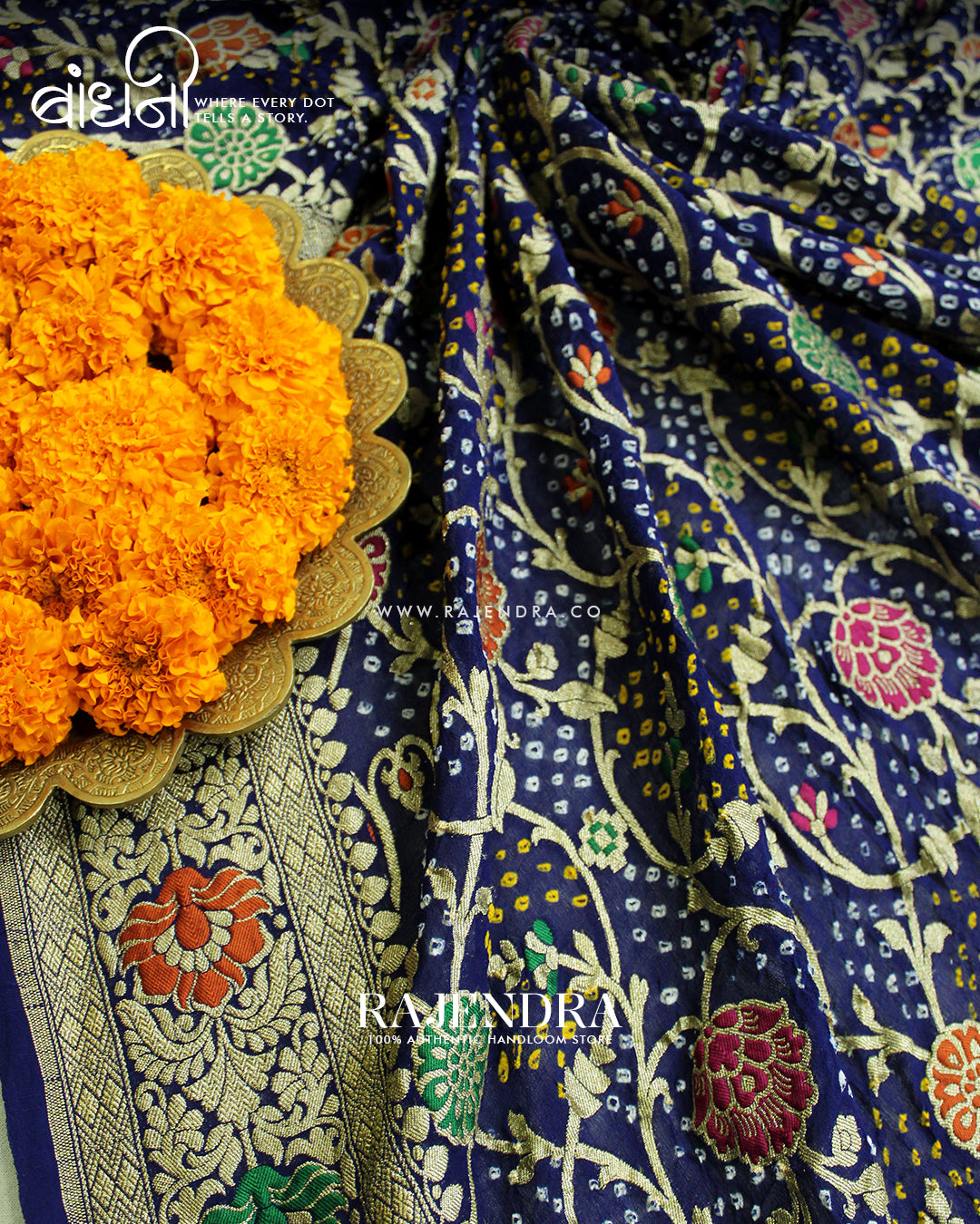 Traditional Meenakari Blue Pure Georgette Banarasi Bandhani Saree