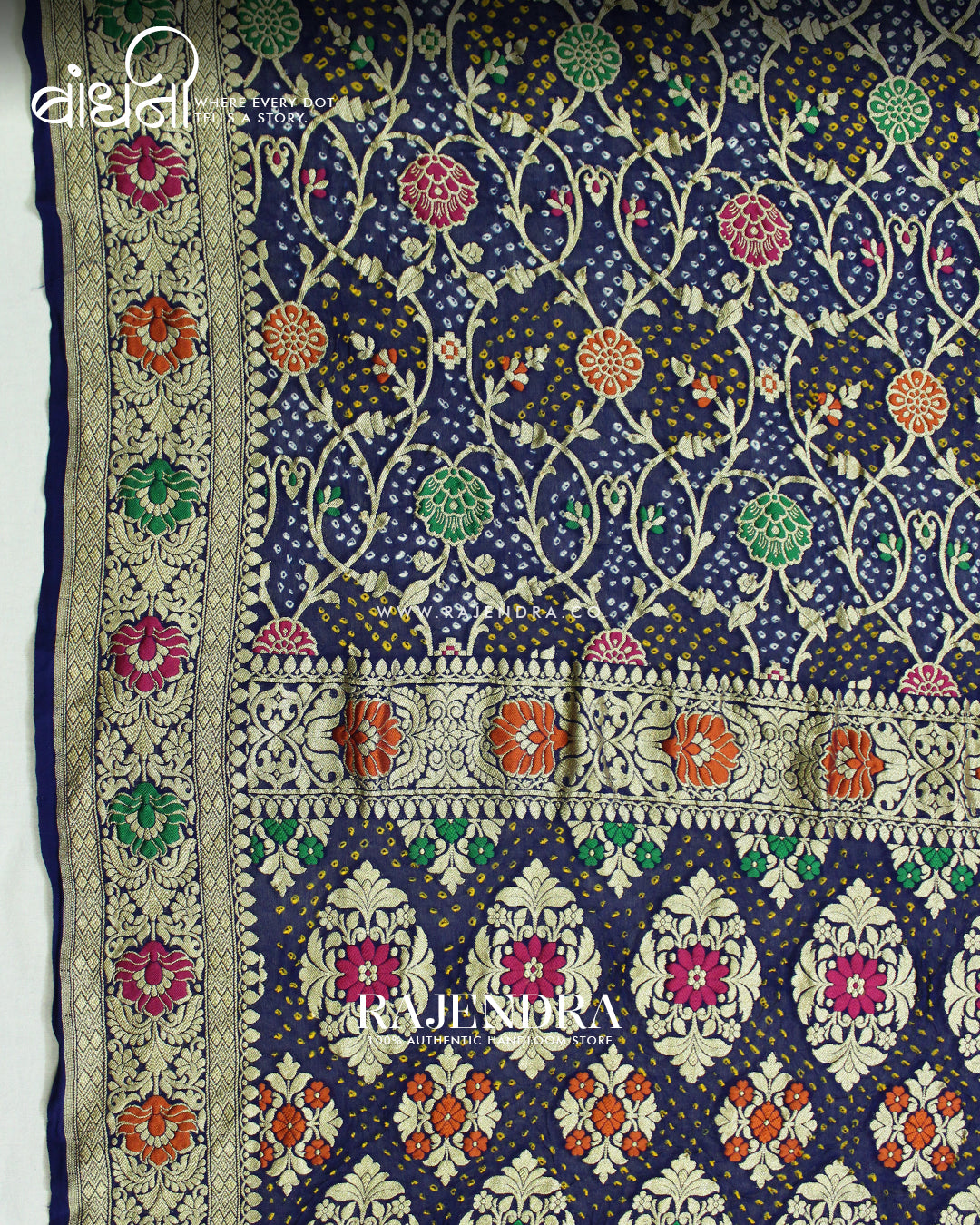 Traditional Meenakari Blue Pure Georgette Banarasi Bandhani Saree
