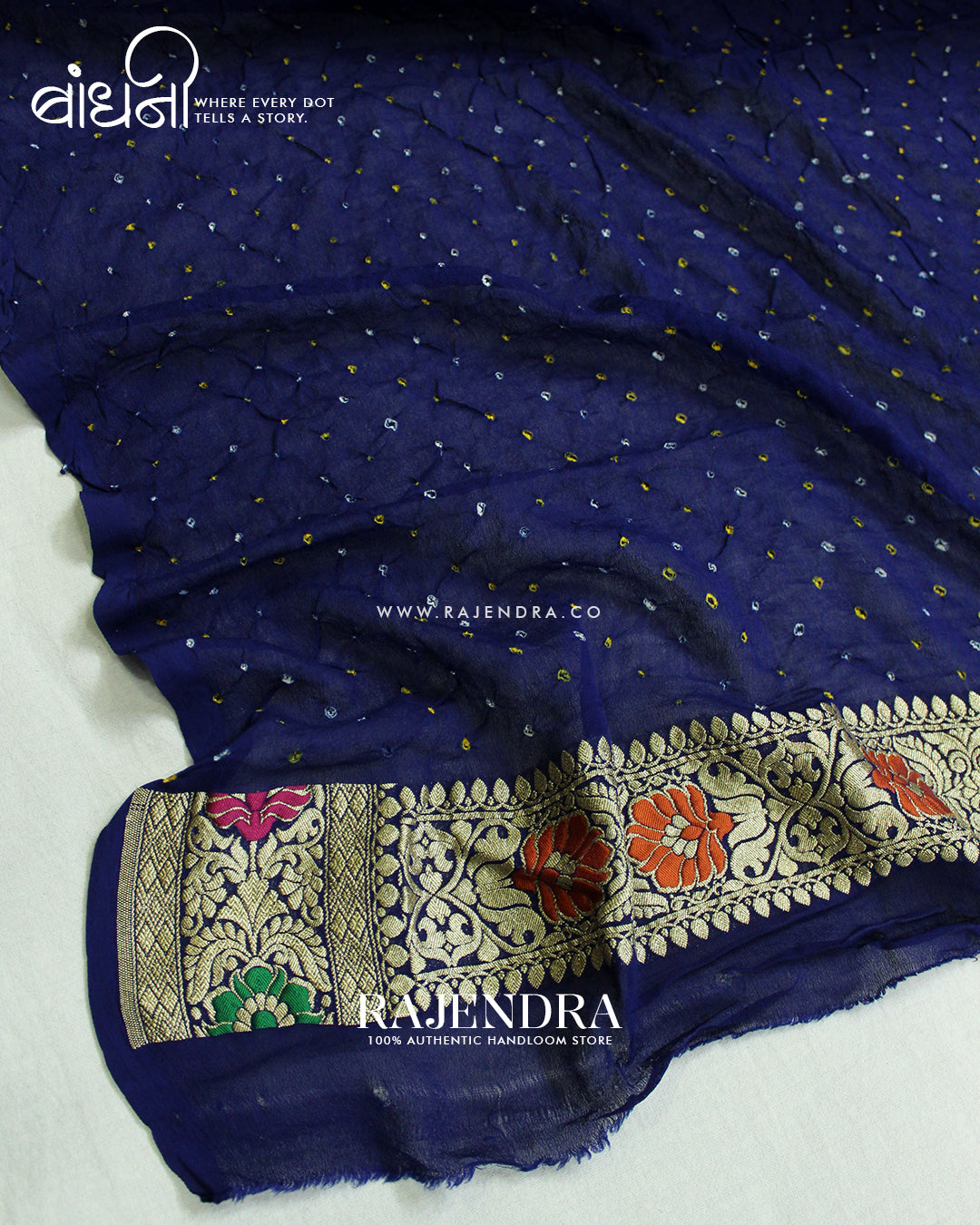 Traditional Meenakari Blue Pure Georgette Banarasi Bandhani Saree