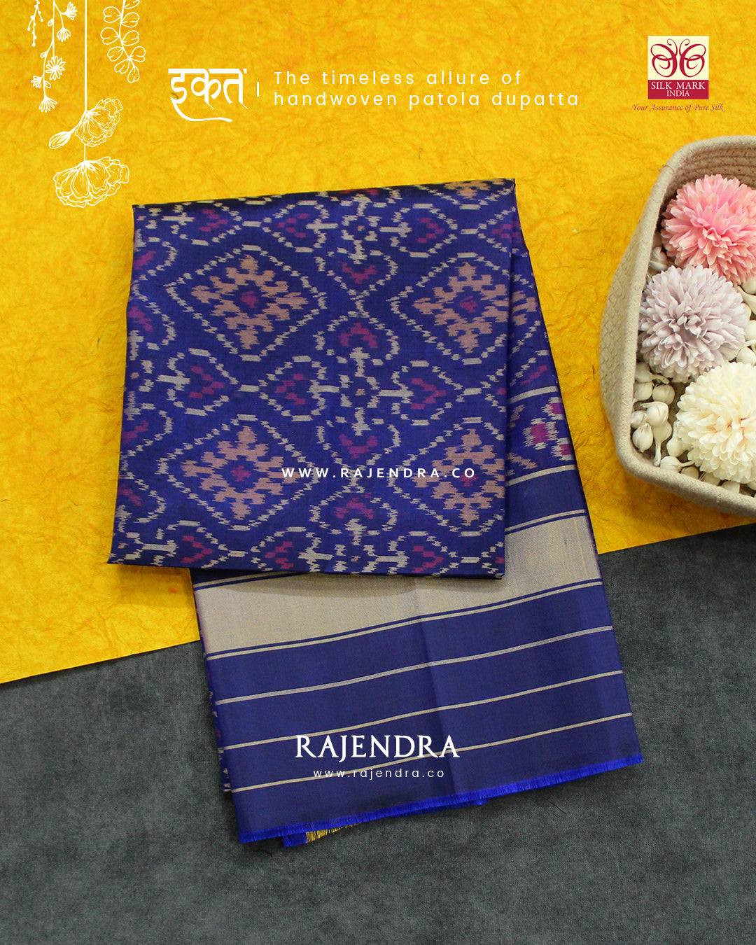 Traditional Panchanda Design Blue Single Ikat Rajkot Patola Dupatta