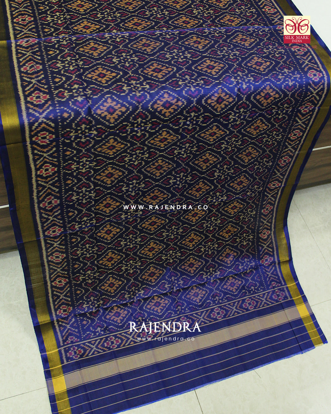 Traditional Panchanda Design Blue Single Ikat Rajkot Patola Dupatta