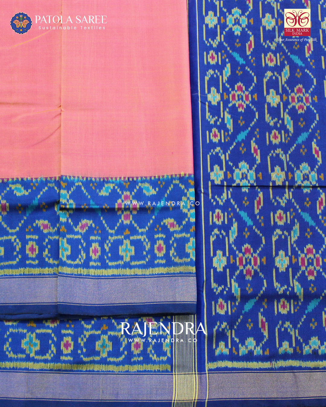 Traditional Gala Border Blue and Peach Single Ikat Rajkot Patola Saree