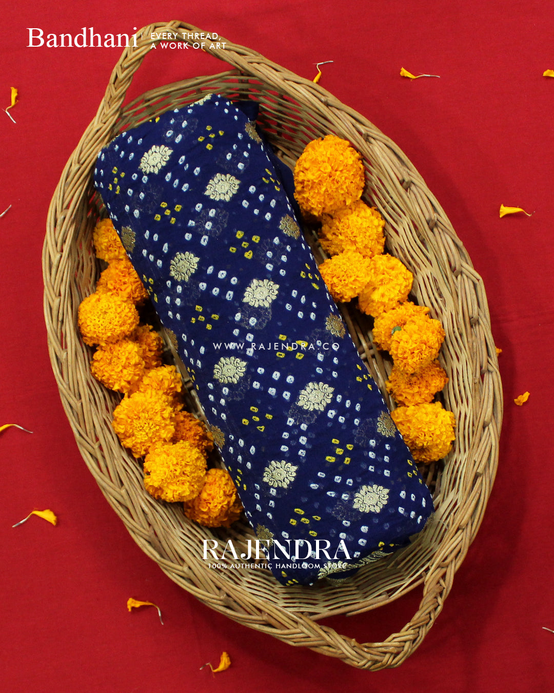 Traditional Pure Georgette Blue Border Butty Banarasi Bandhani Saree