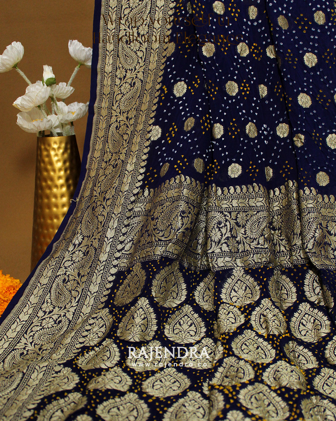 Traditional Pure Georgette Blue Palav Banarasi Bandhani Saree