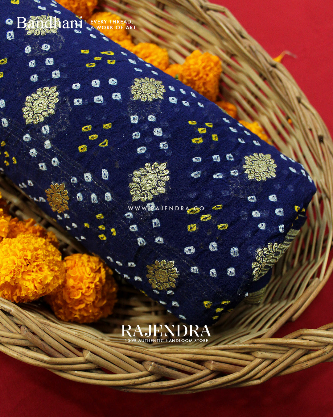 Traditional Pure Georgette Blue Border Butty Banarasi Bandhani Saree