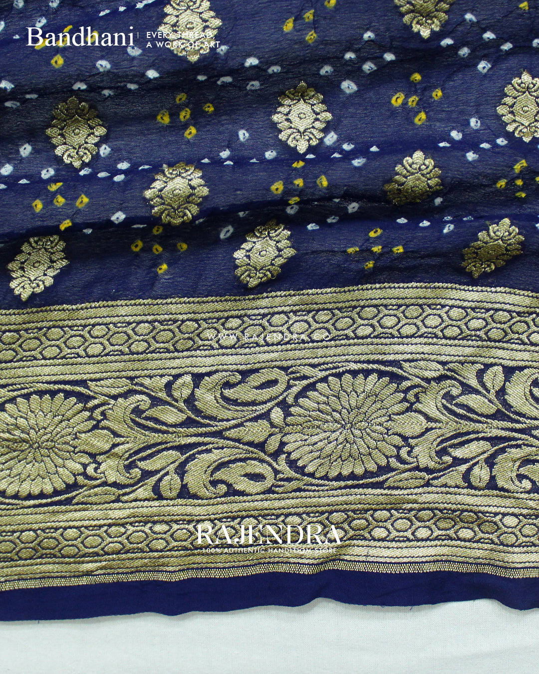 Traditional Pure Georgette Blue Border Butty Banarasi Bandhani Saree