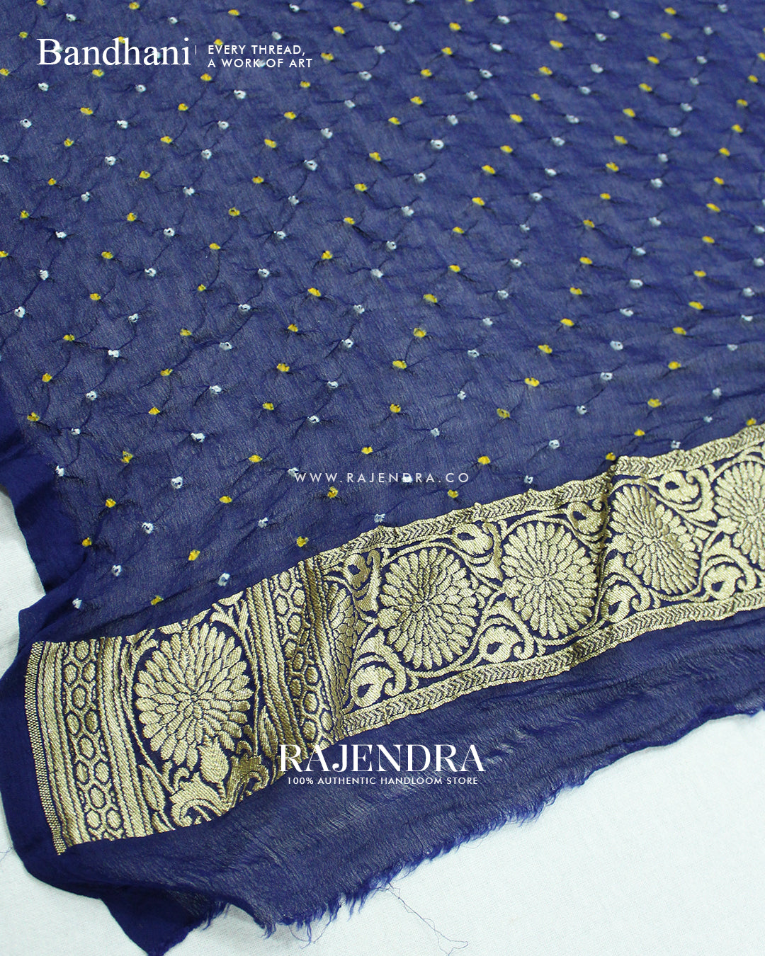 Traditional Pure Georgette Blue Border Butty Banarasi Bandhani Saree