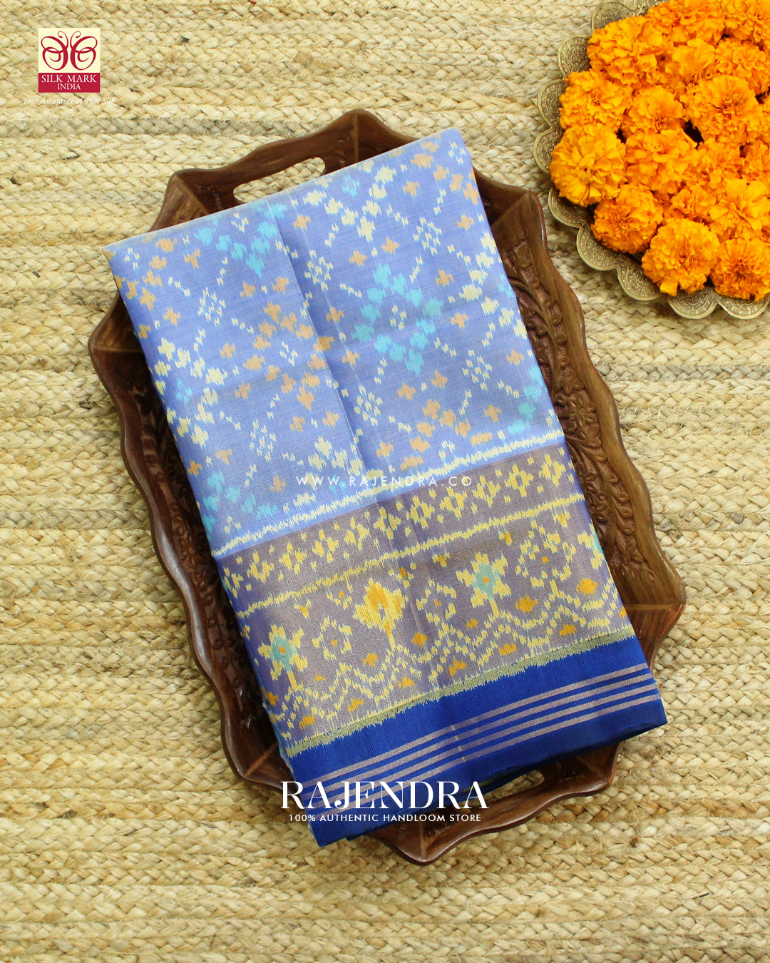 Exclusive Star Design Pastel Blue Single Ikat Rajkot Patola Saree