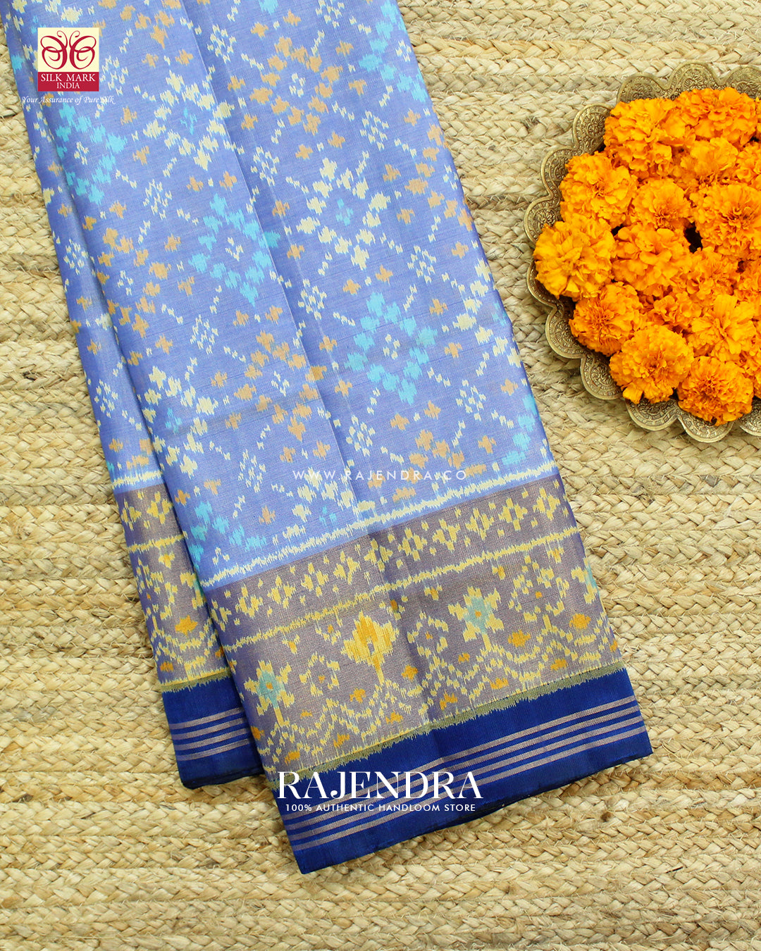 Exclusive Star Design Pastel Blue Single Ikat Rajkot Patola Saree