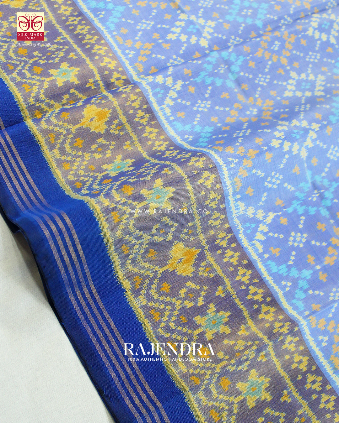 Exclusive Star Design Pastel Blue Single Ikat Rajkot Patola Saree