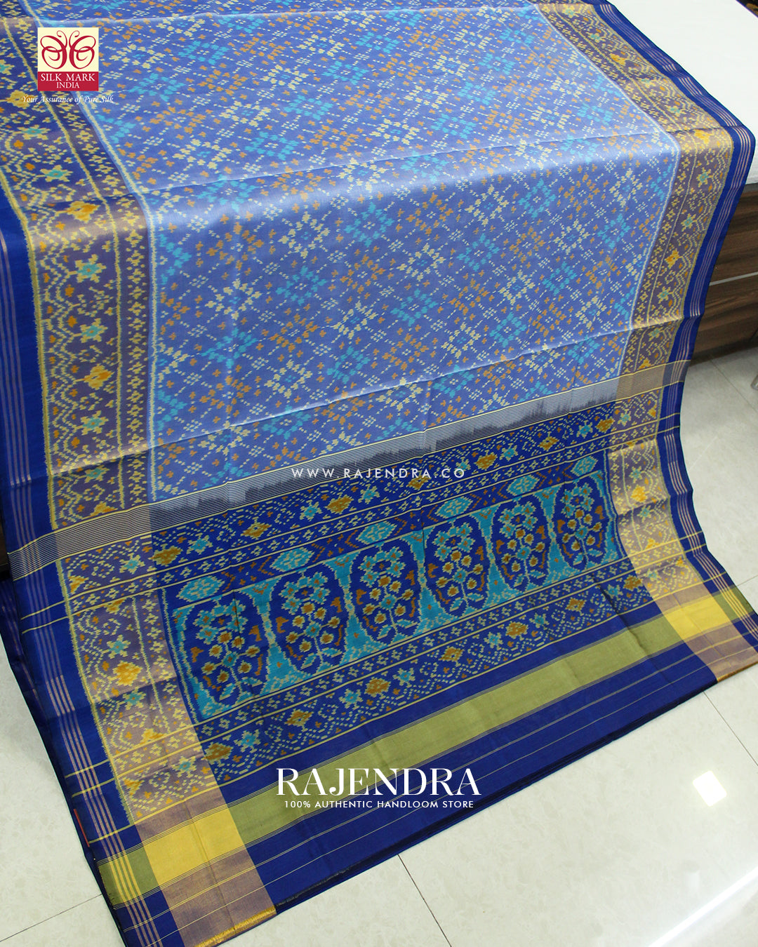 Exclusive Star Design Pastel Blue Single Ikat Rajkot Patola Saree