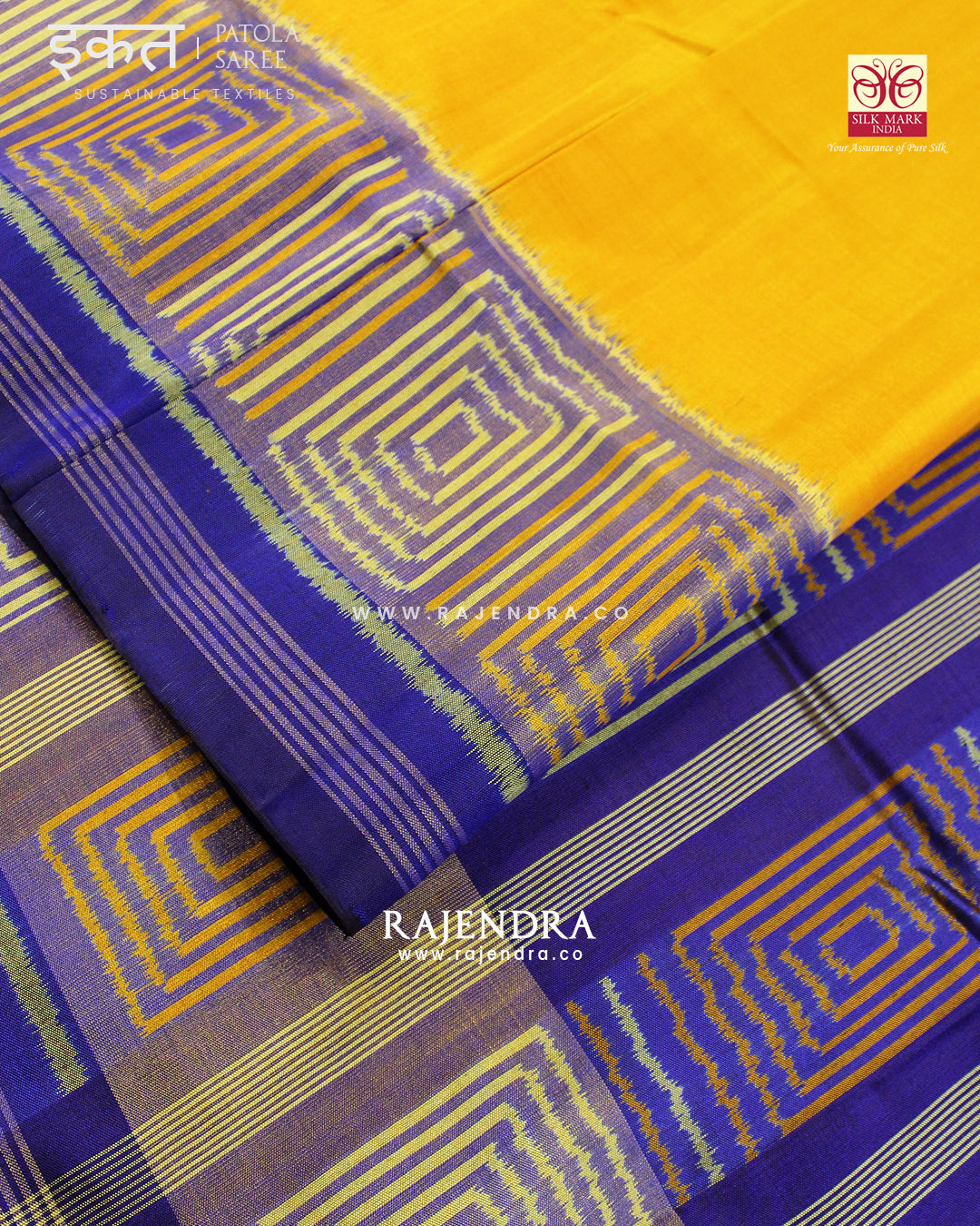 Exclusive Gala Border Blue and Yellow Single Ikat Rajkot Patola Saree