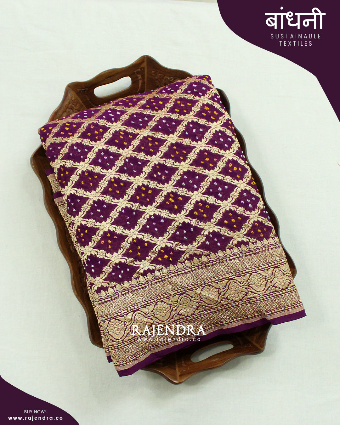 Traditional Pure Georgette Brinjal Banarasi Bandhani Saree