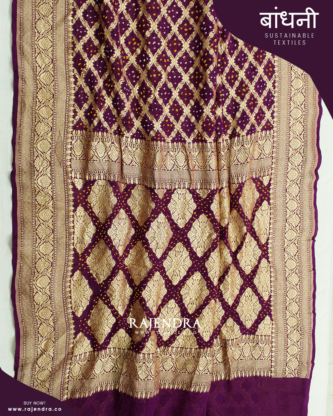 Traditional Pure Georgette Brinjal Banarasi Bandhani Saree