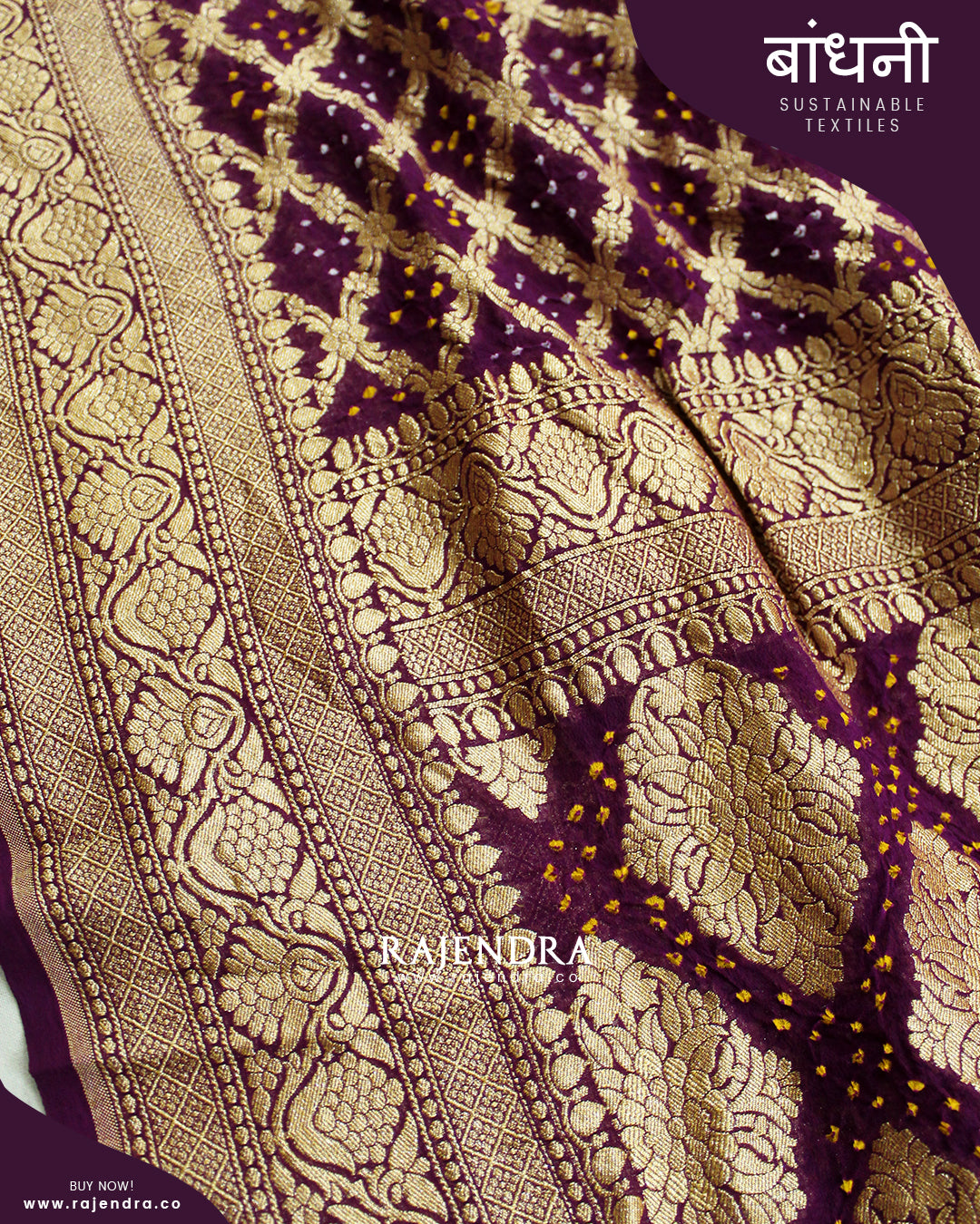 Traditional Pure Georgette Brinjal Banarasi Bandhani Saree