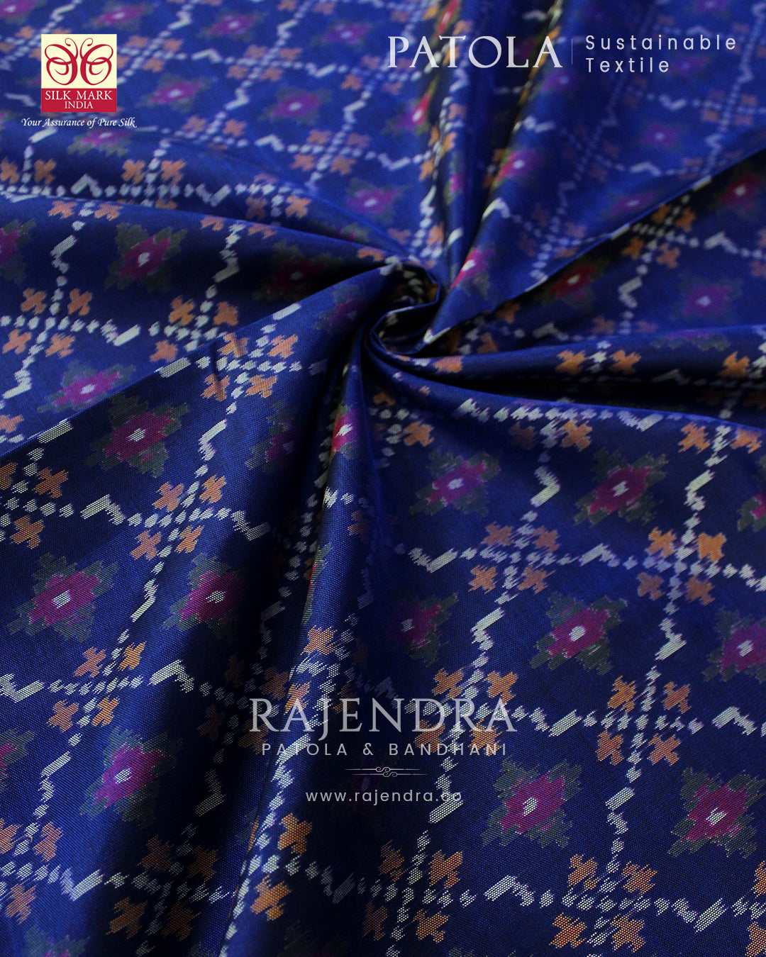 Traditional Buttonful Bhat Red and Blue Single Ikat Rajkot Patola Saree