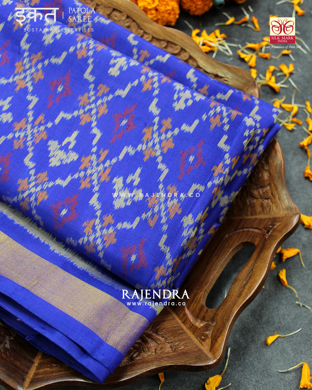Traditional Buttonful Bhat Blue Single Ikat Rajkot Patola Saree