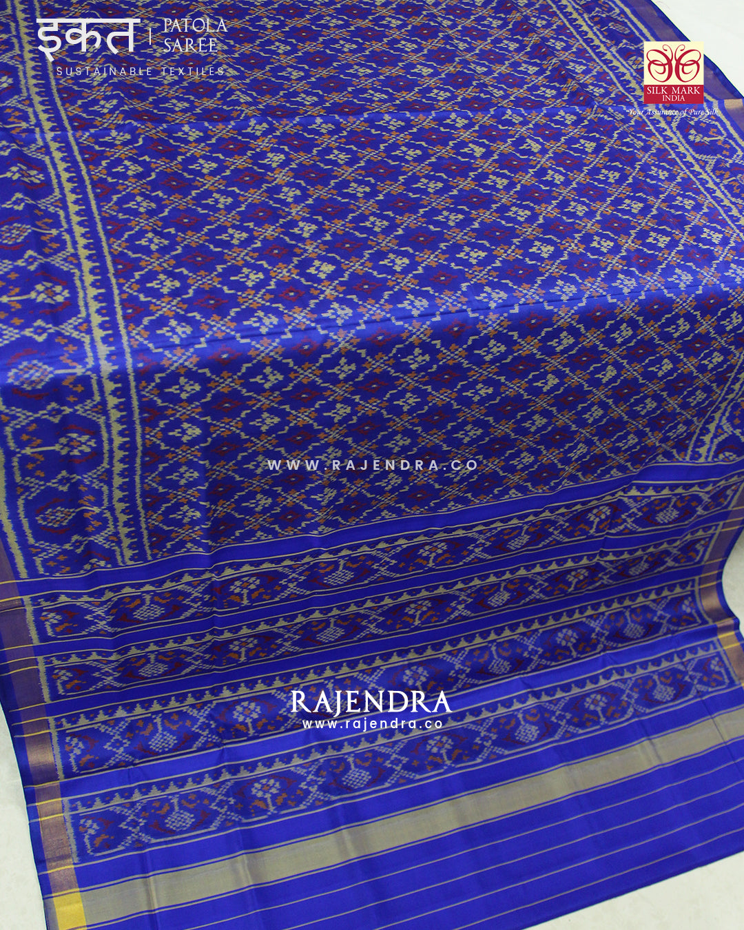 Traditional Buttonful Bhat Blue Single Ikat Rajkot Patola Saree
