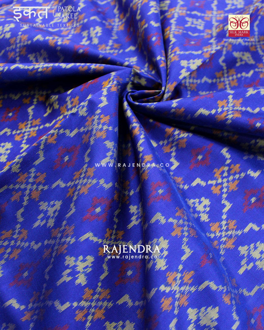 Traditional Buttonful Bhat Blue Single Ikat Rajkot Patola Saree