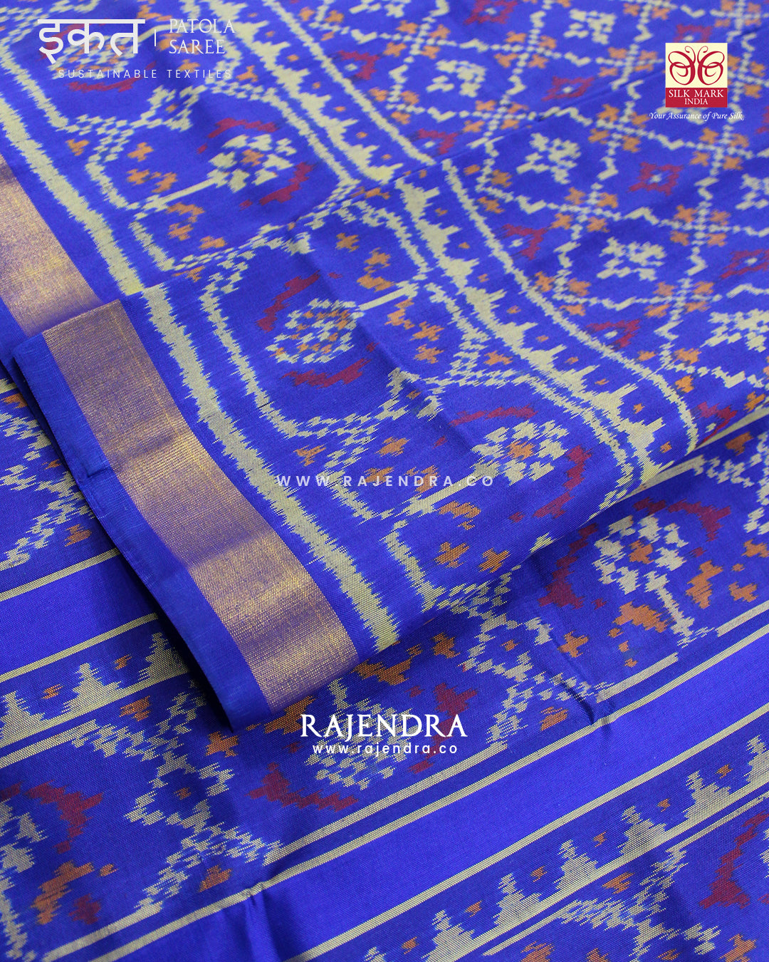 Traditional Buttonful Bhat Blue Single Ikat Rajkot Patola Saree