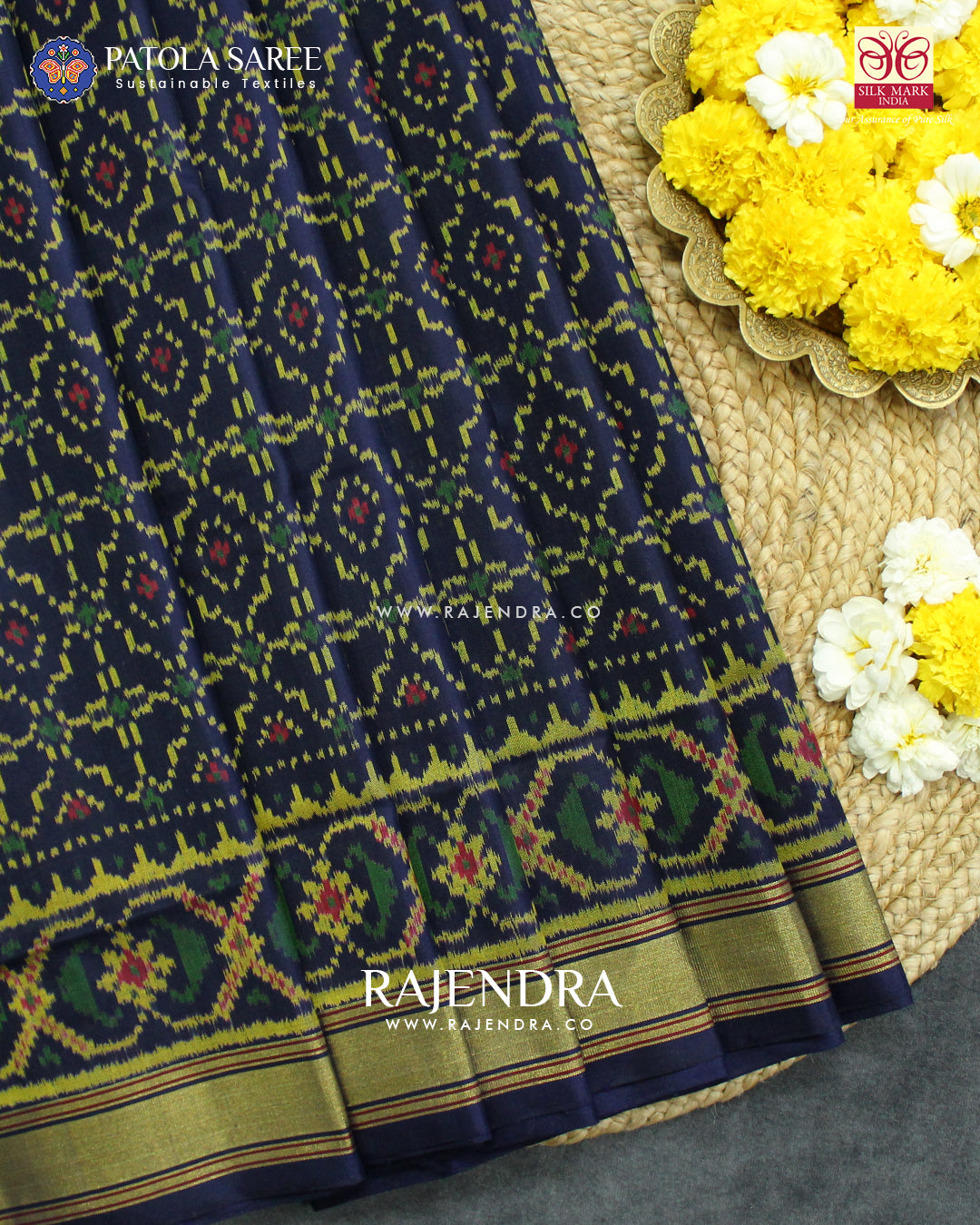 Exclusive Buttonful Design Dark Navy Blue Single Ikat Rajkot Patola Saree