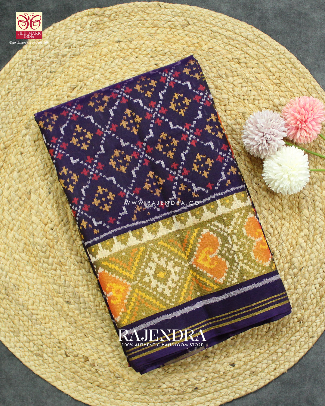 Traditional Buttonful Design Dark Purple Single Ikat Rajkot Patola Saree