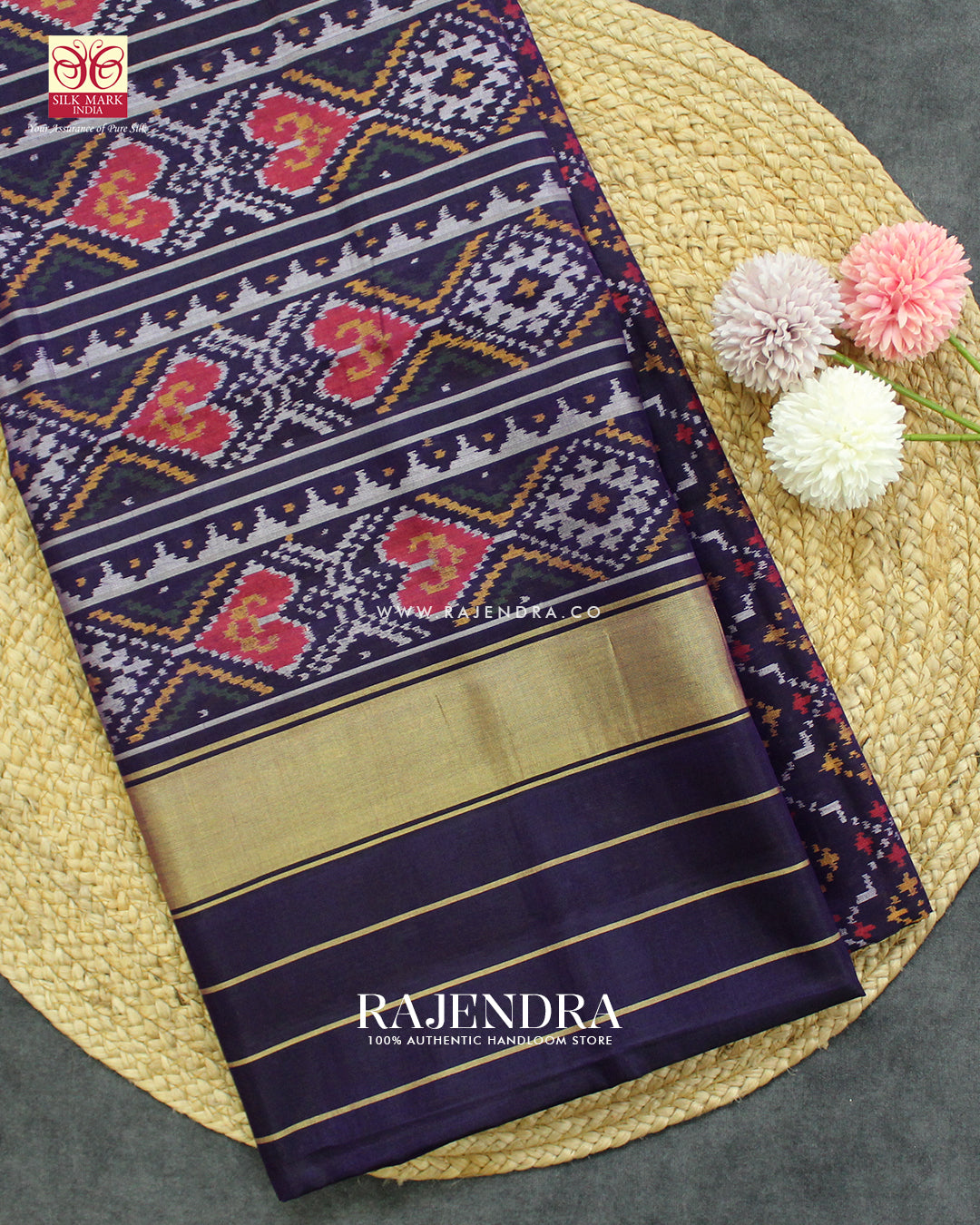Traditional Buttonful Design Dark Purple Single Ikat Rajkot Patola Saree