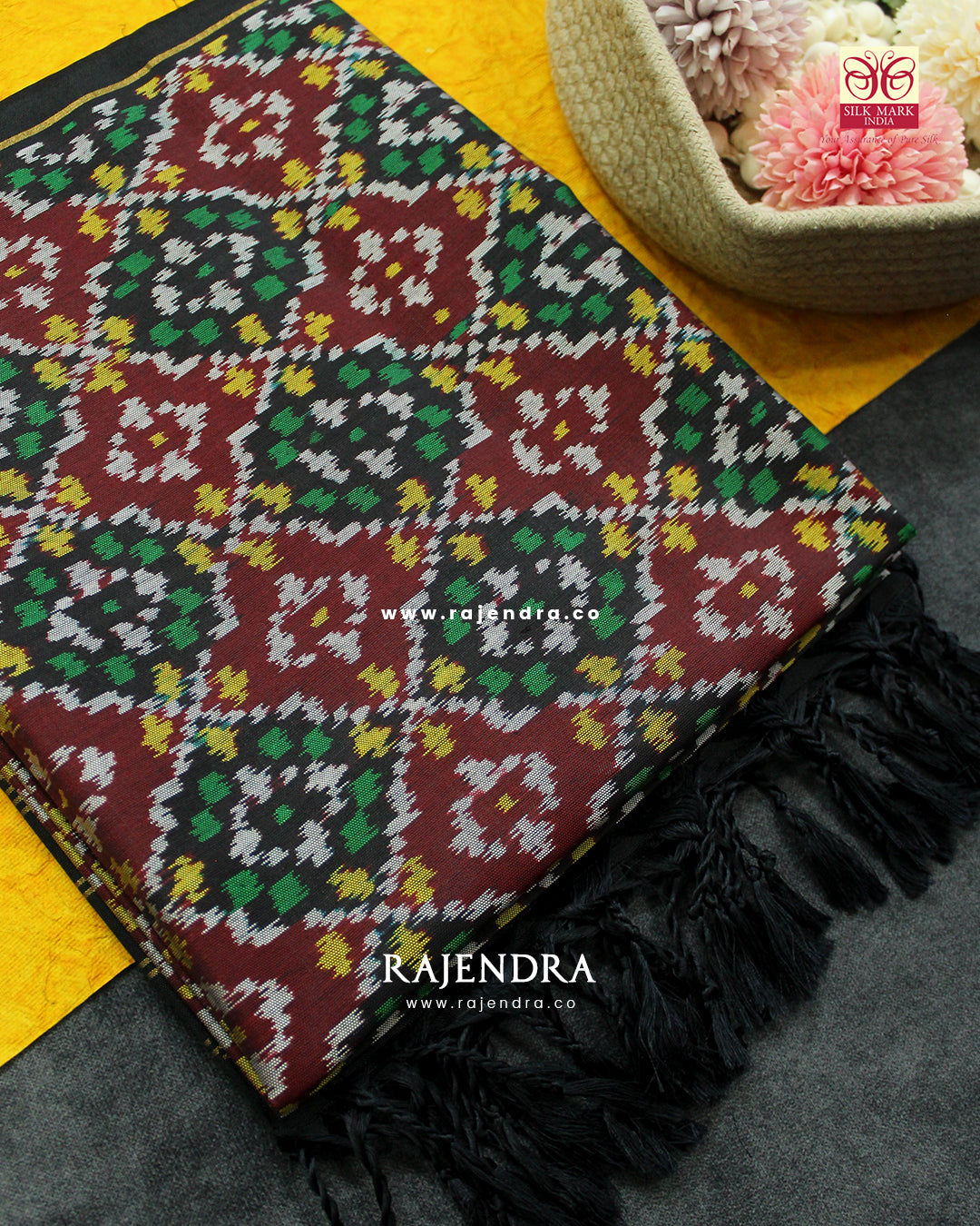 Exclusive Buttonful Design Black Semi Double Ikat Rajkot Patola Dupatta
