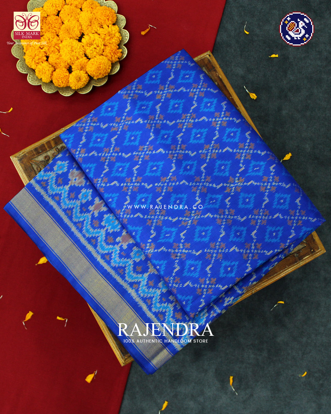 Traditional Buttonful Design Blue Rajkot Patola Saree