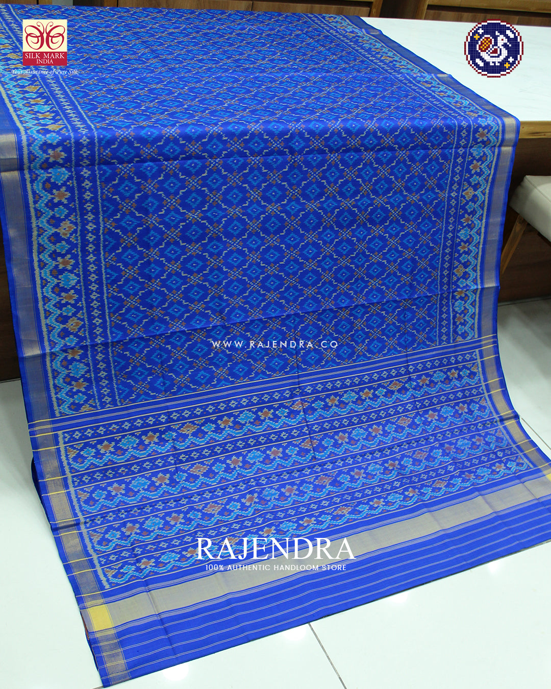 Traditional Buttonful Design Blue Rajkot Patola Saree