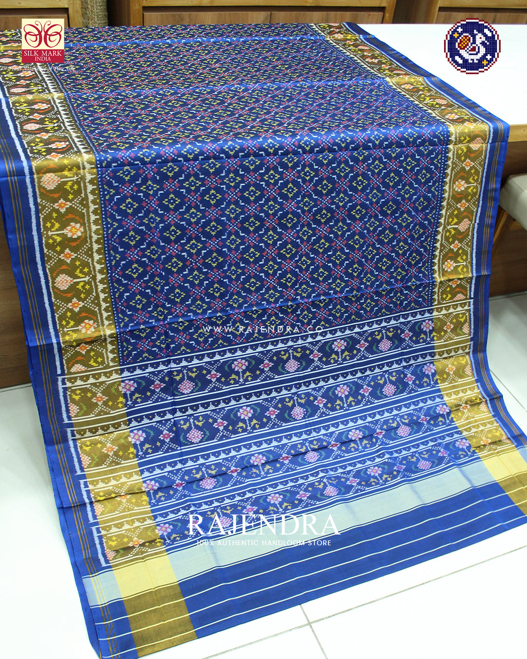 Traditional Buttonful Design Blue Rajkot Patola Saree