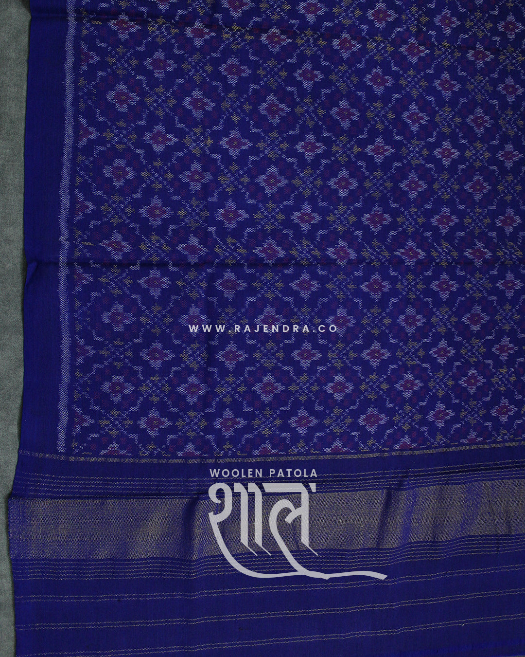 Handwoven Buttonful Design Blue Woolen Patola Shawls
