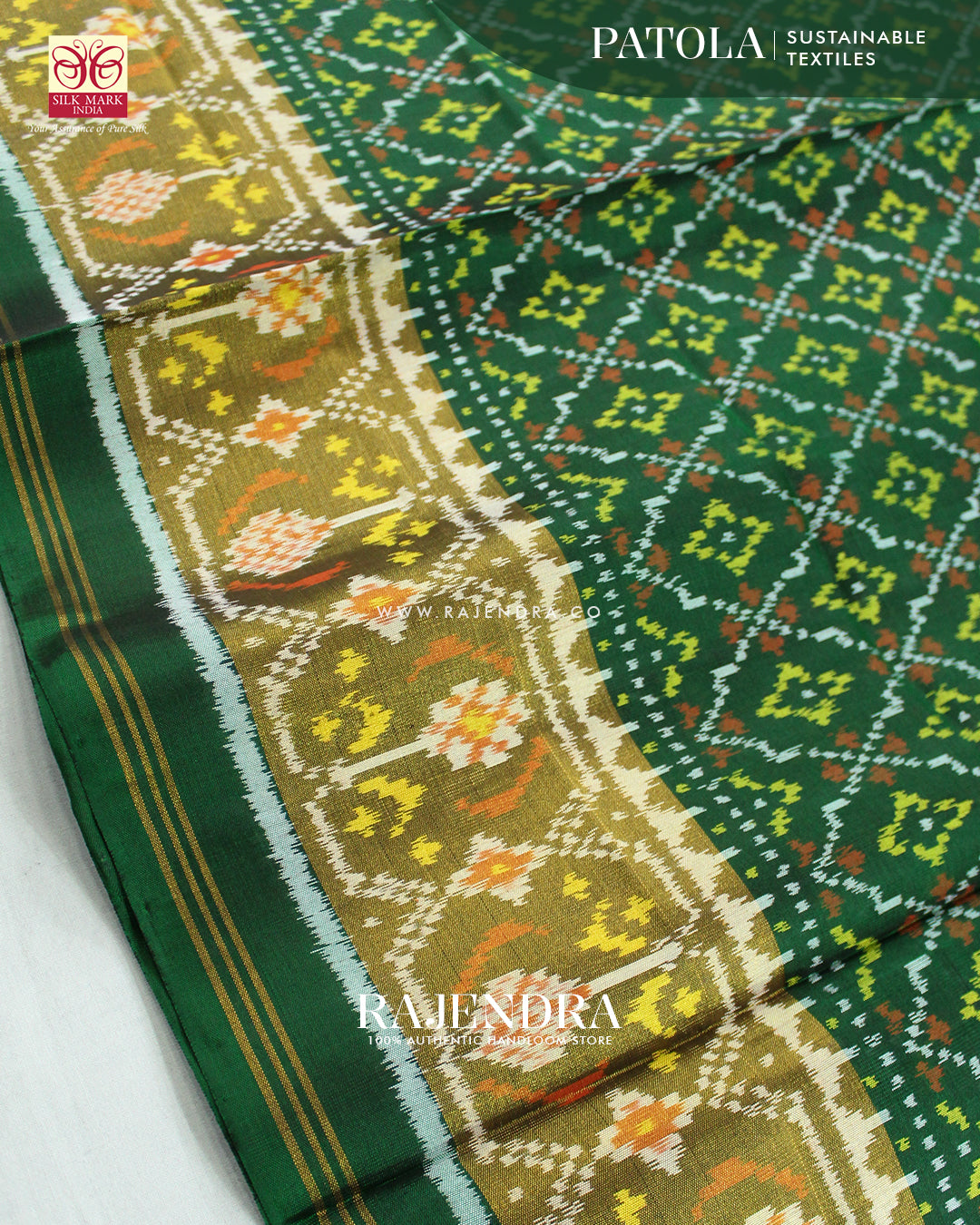 Traditional Buttonful Design Green Single Ikat Rajkot Patola Saree