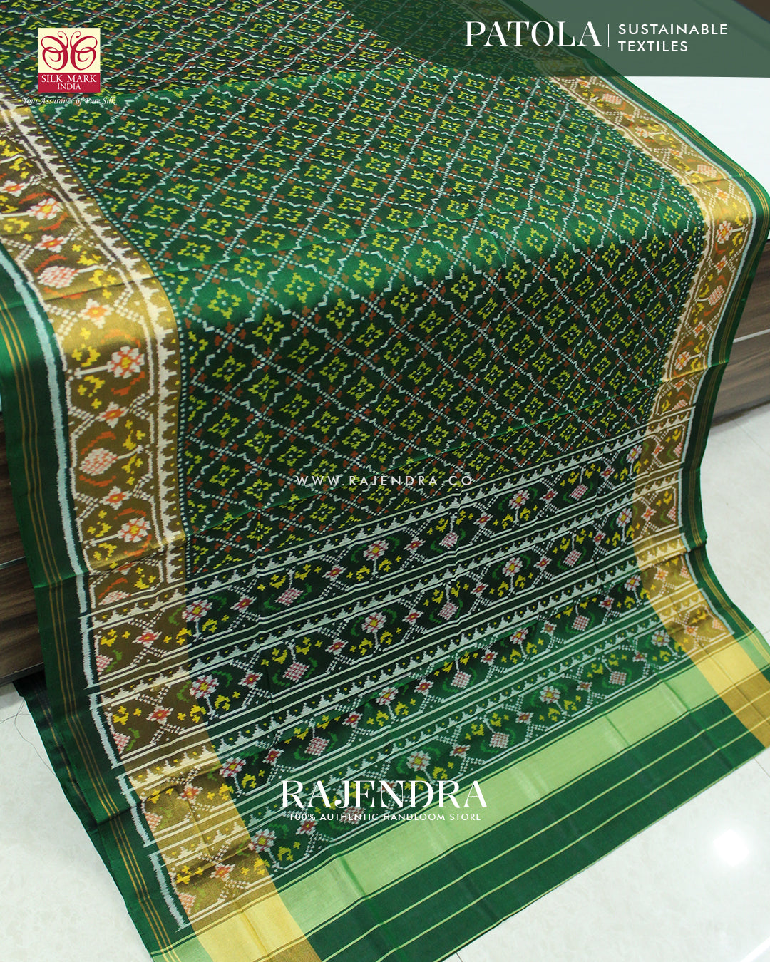 Traditional Buttonful Design Green Single Ikat Rajkot Patola Saree
