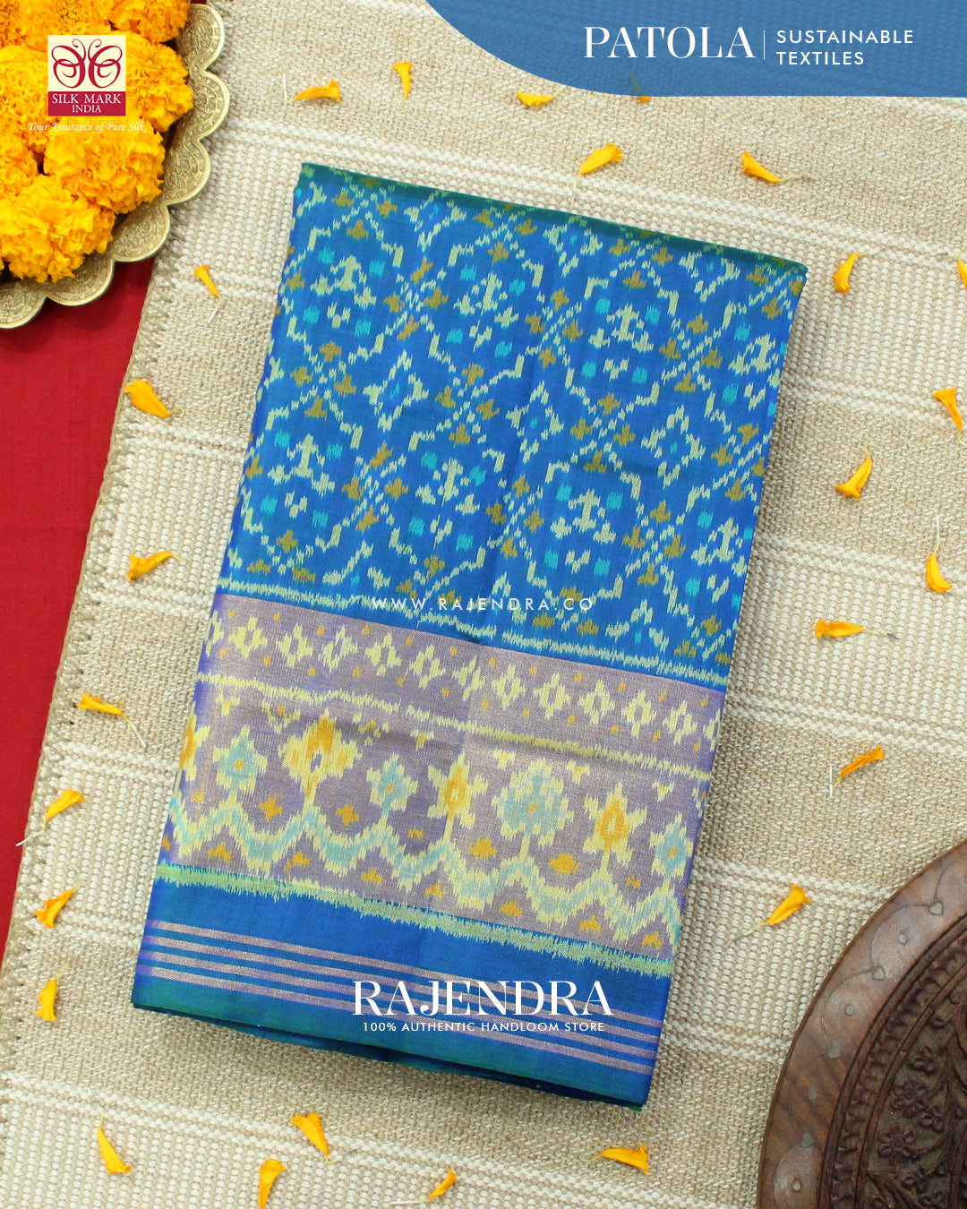 Traditional Buttonful Design Light Blue Single Ikat Rajkot Patola Saree