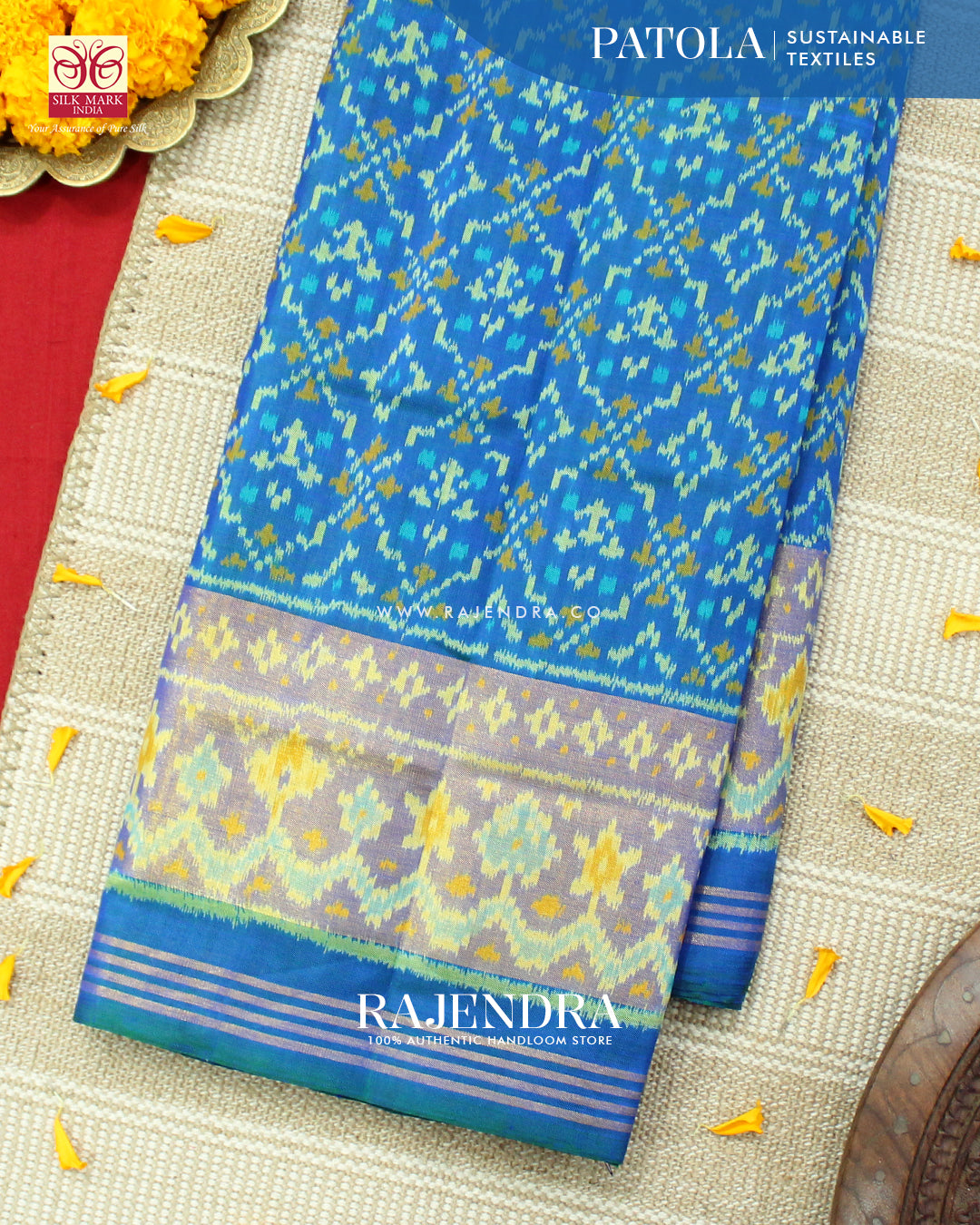 Traditional Buttonful Design Light Blue Single Ikat Rajkot Patola Saree