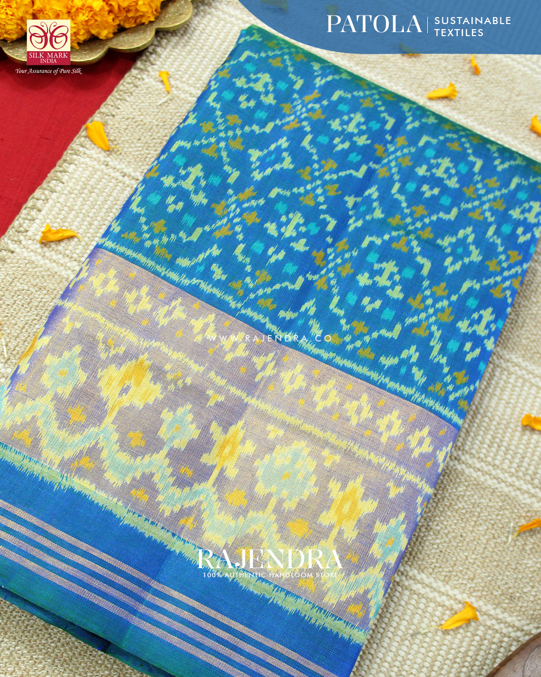 Traditional Buttonful Design Light Blue Single Ikat Rajkot Patola Saree