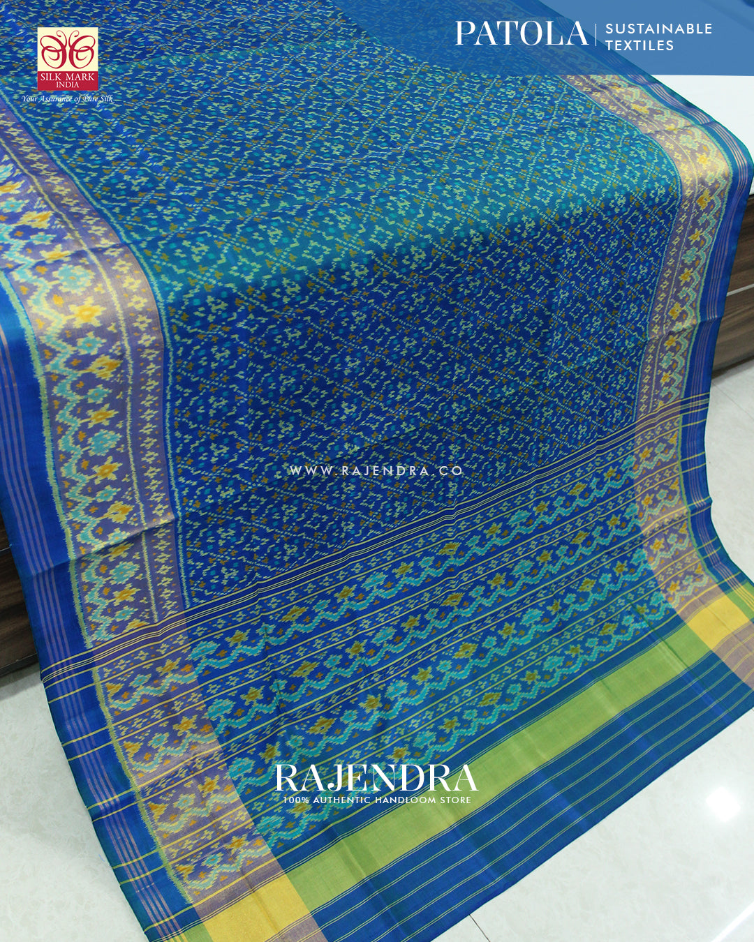 Traditional Buttonful Design Light Blue Single Ikat Rajkot Patola Saree