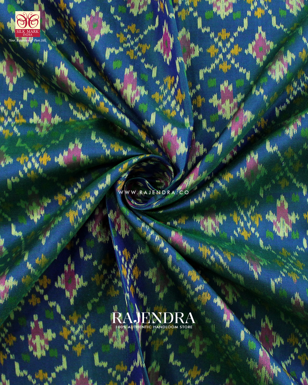 Traditional Buttonful Design Pink and Blue Single Ikat Rajkot Patola Saree
