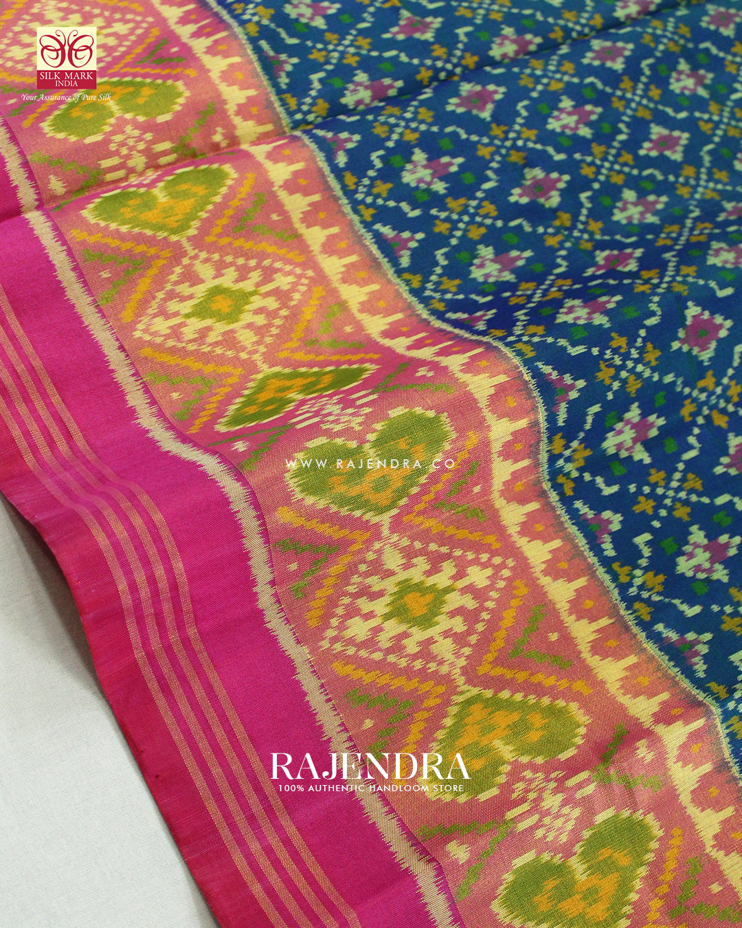 Traditional Buttonful Design Pink and Blue Single Ikat Rajkot Patola Saree