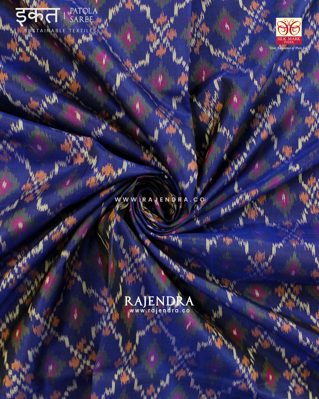 Traditional Buttonful Design Red and Blue Single Ikat Rajkot Patola Saree
