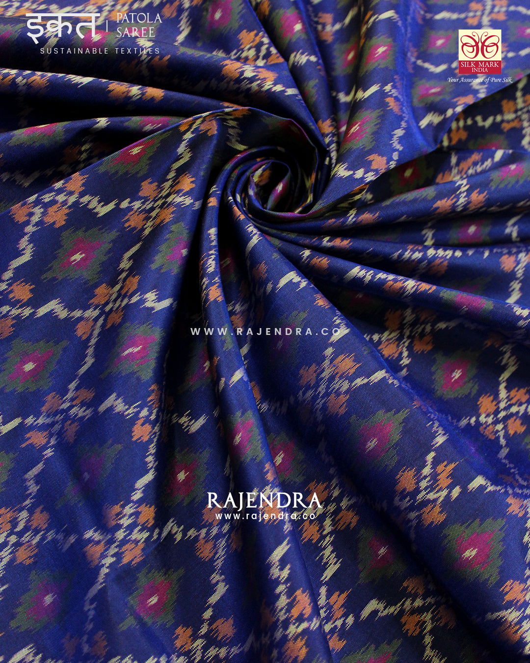 Traditional Buttonful Design Red and Blue Single Ikat Rajkot Patola Saree