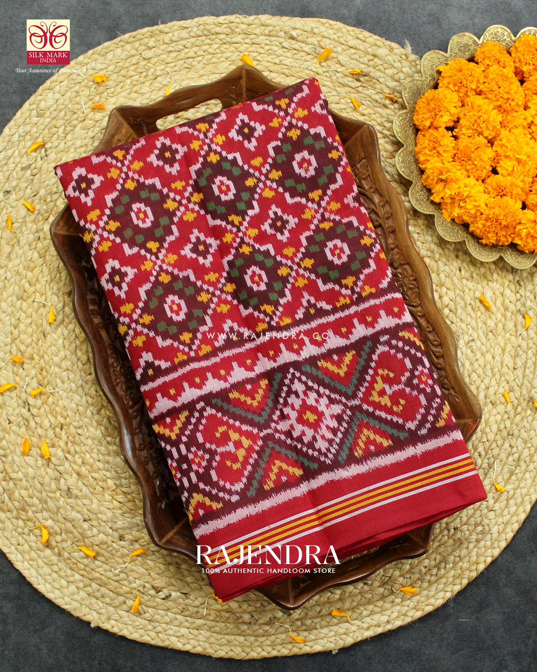 Traditional Buttonful Design Red Ikat Rajkot Patola Saree