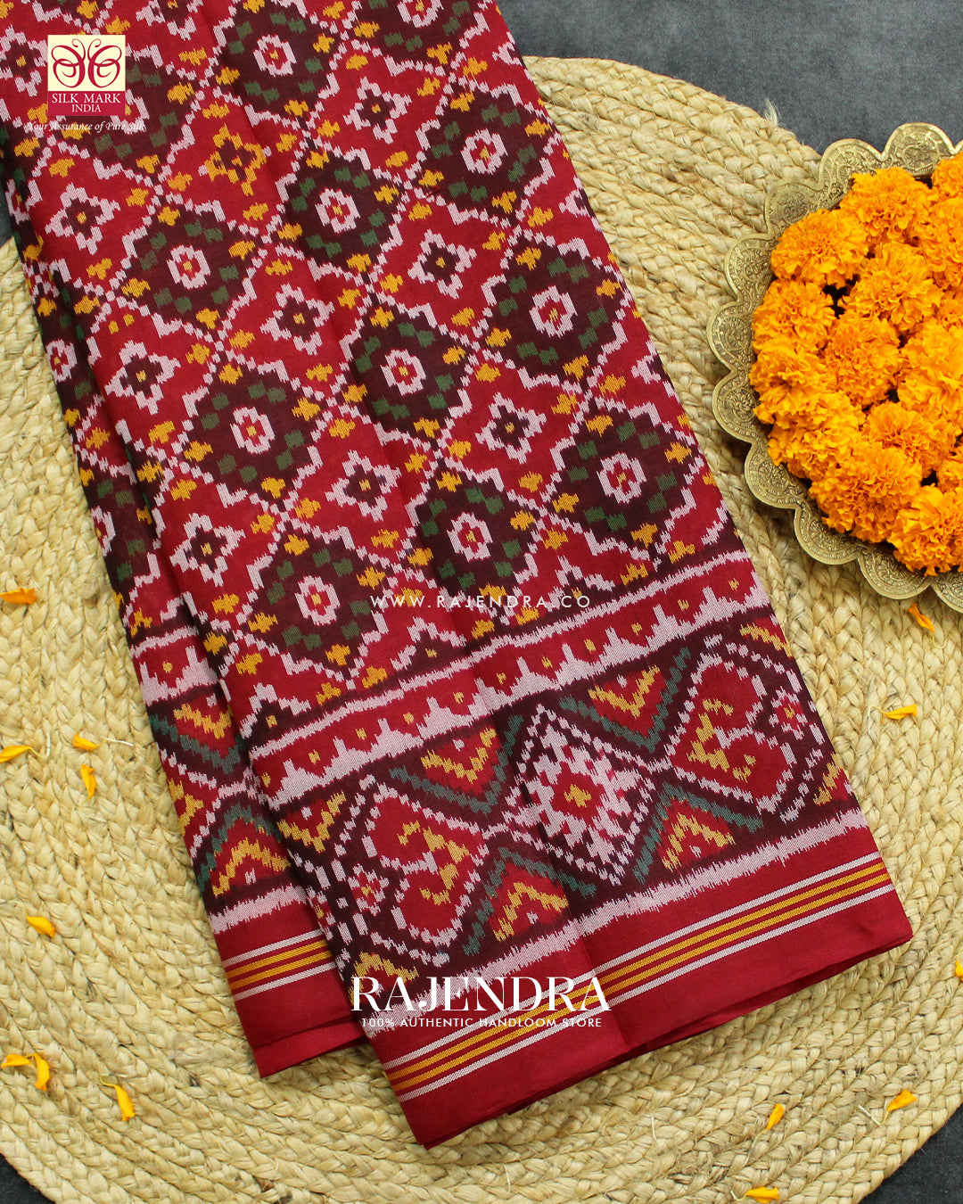 Traditional Buttonful Design Red Ikat Rajkot Patola Saree