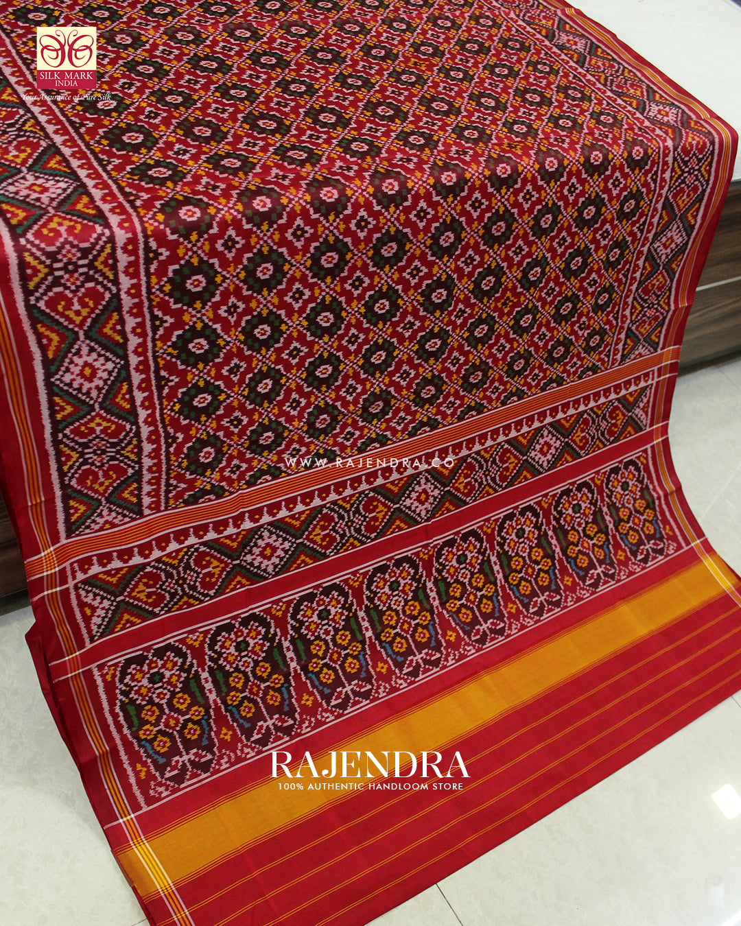 Traditional Buttonful Design Red Ikat Rajkot Patola Saree