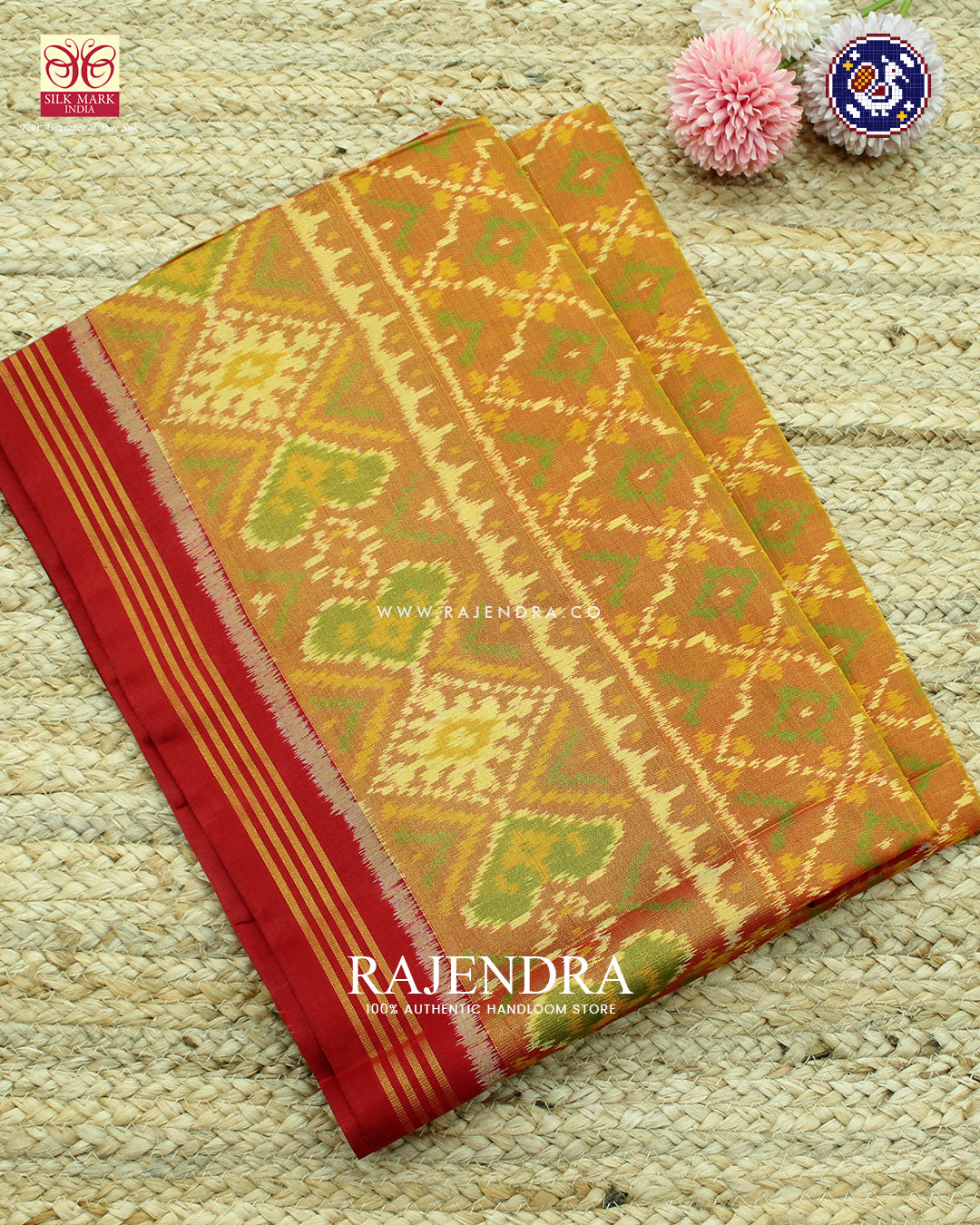 Traditional Buttonful Design Red and Mustard Rajkot Patola Saree