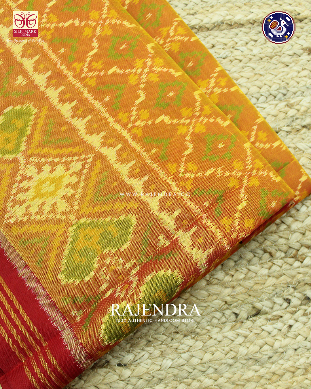 Traditional Buttonful Design Red and Mustard Rajkot Patola Saree