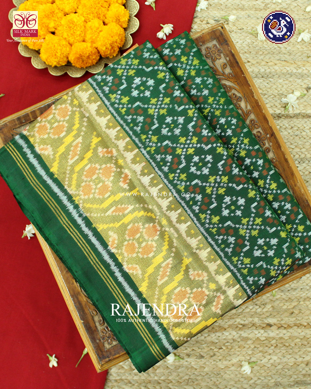 Traditional Buttonful Design Green Rajkot Patola Saree